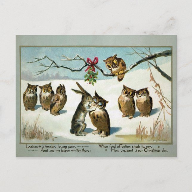 Cartão Postal Animais de visco vitorianos Natal (Frente)
