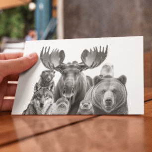 Cartão Postal Animais do Alasca Retrait Bear Moose Wolf