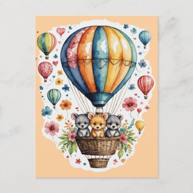 Cartão Postal Animais Em Um Balão (Frente)