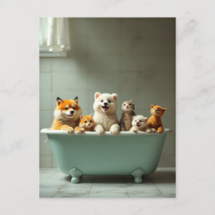 Cartão Postal Animais engraçados na banheira
