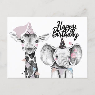 Cartão Postal Animais Festa de Aniversário Feliz