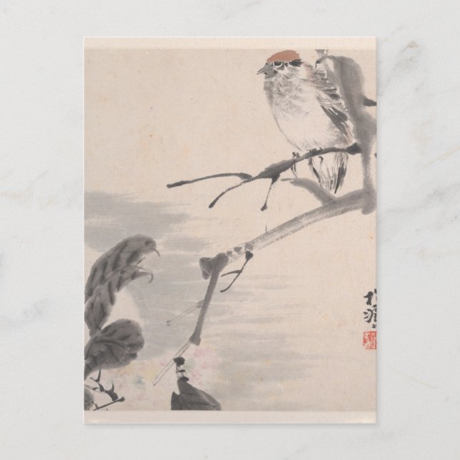 Cartão Postal Animais, Flores e Aves - Ren Yi (Frente)