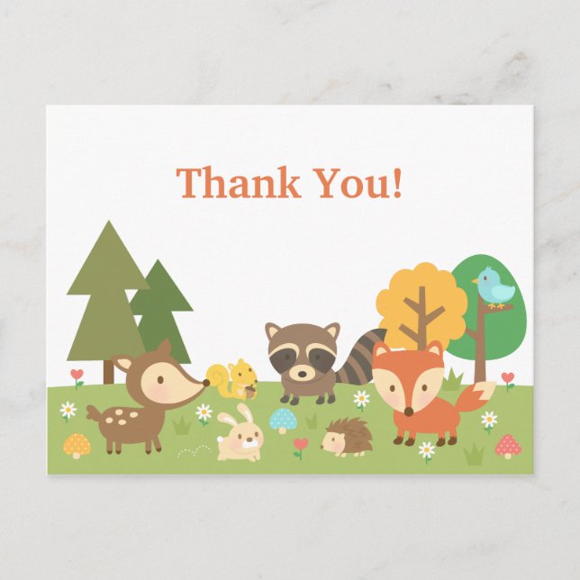 Cartão Postal Animais Fofos da Floresta Obrigado (Frente)