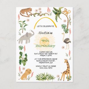 Cartão Postal Animais Fofos da Selva - Aniversário 2