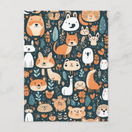 Cartão Postal Animais fofos design divertido decoração verde