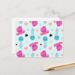 Cartão Postal Animais Marinhos, Vida Marinha, Polvo, Água-viva, 