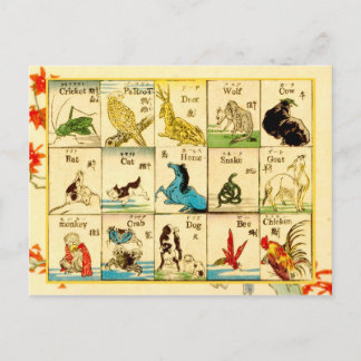 Cartão Postal Animais rotulados em japonês e inglês