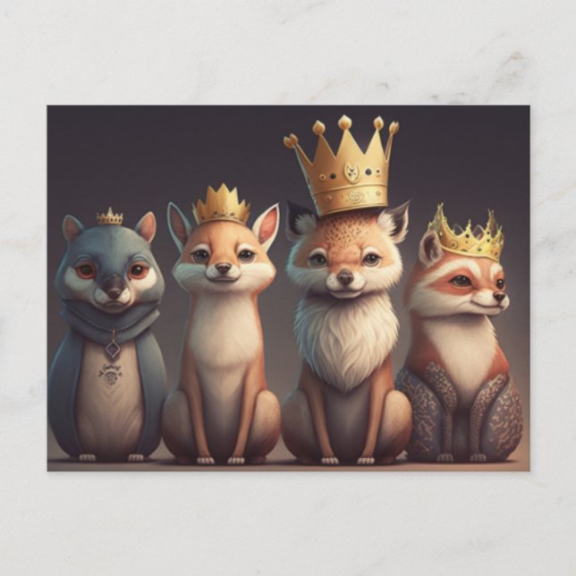Cartão Postal Animais selvagens vestindo coroas (Frente)