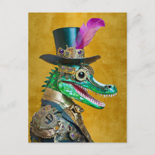 Cartão Postal Animal de Festa do Carnaval Steampunk Jacaré
