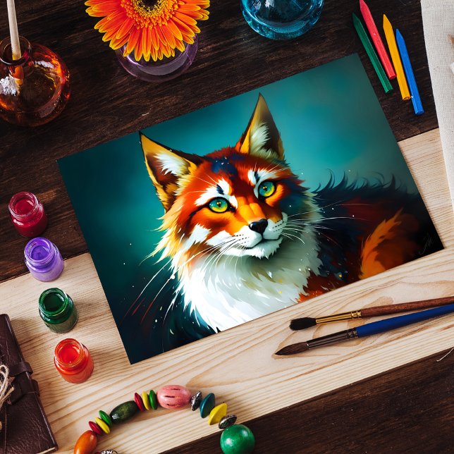 Cartão Postal animal de gato branco-de-cabeça-vermelha fantasia  (Criador carregado)