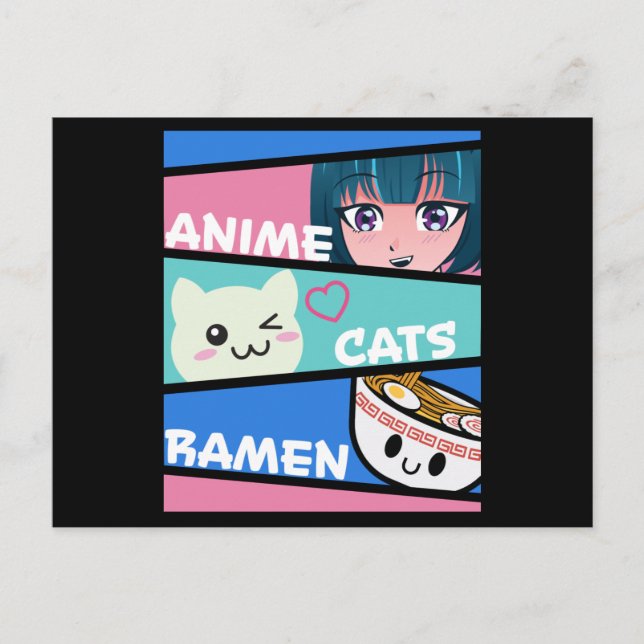 Cartão Postal Anime Cats Ramen Manga Cosplay Japão Kawaii Gift (Frente)