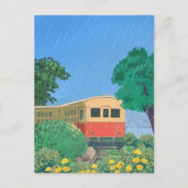 Cartão Postal Anime Chuva Romântica e Comboio (Frente)