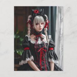 Cartão Postal Anime Elegante Maid com Orelhas de Gato