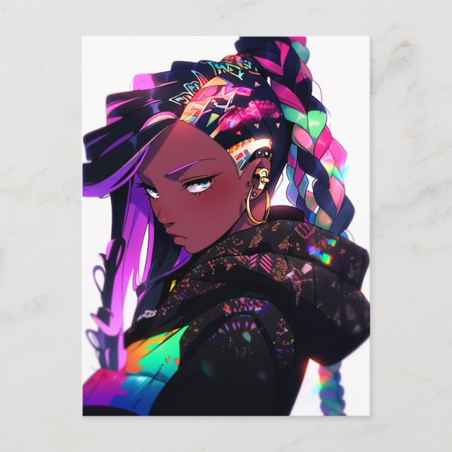 Cartão Postal Anime Girl African American Art (Frente)