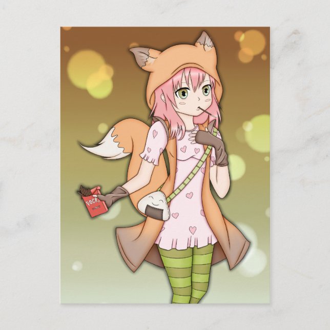 Cartão Postal Anime Girl in Fox Cosplay (Frente)