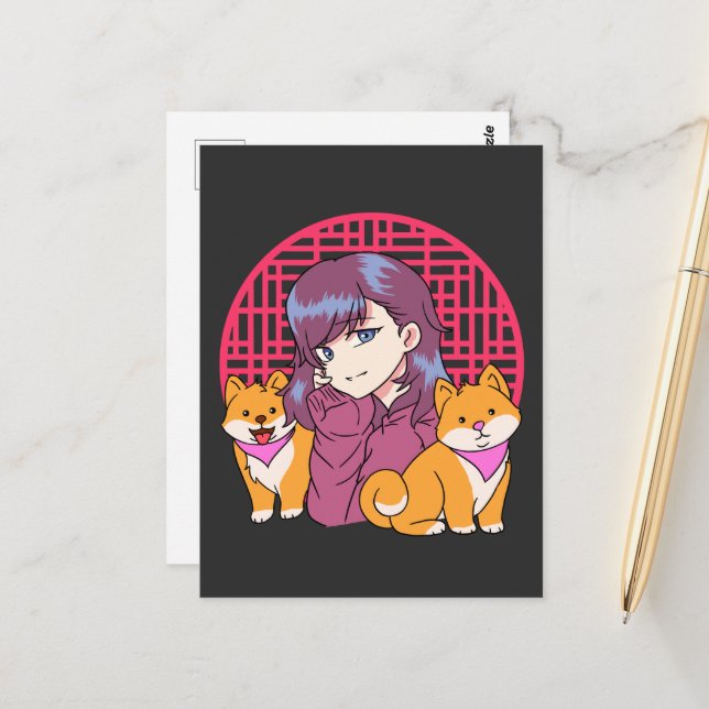 Cartão Postal Anime Girl with Dogs (Frente/Verso In Situ)