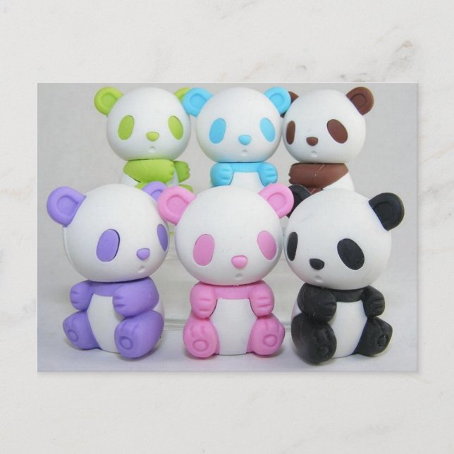 Cartão Postal anime japonês colorido Kawaii Panda (Frente)
