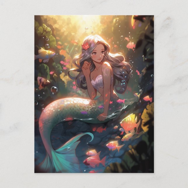 Cartão Postal Anime Mermaid Girl Fantasy Art (Frente)