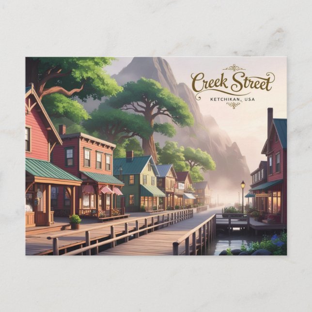 Cartão Postal Anime Style Creek Street, Ketchikan, Alaska (Frente)