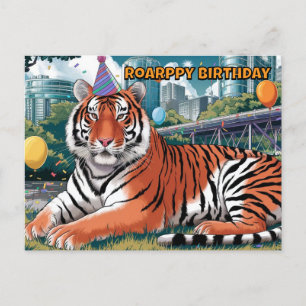 Cartão Postal aniversariante que veste tigre bengal