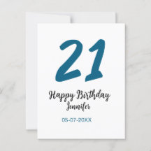aniversário 21 negrito letra azul simples minimali