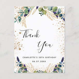 Cartão Postal Aniversário 50 eucalipto verde obrigado você