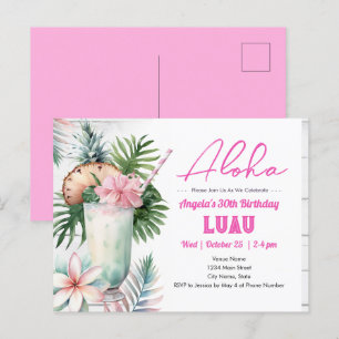 Cartão Postal Aniversário Adulto de Bebida Tropical Aloha Luau