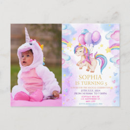 Cartão Postal Aniversário Arco-íris Unicórnio Foto 