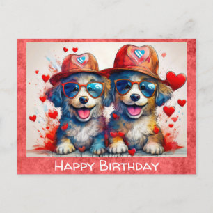 Cartão Postal Aniversário Cachorro Cartoon Engraçado Coração