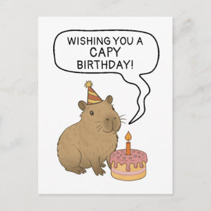 Cartão Postal Aniversário Capy Fofinho Desenho à Mão Capivara Pu