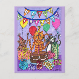 Cartão Postal Aniversário Colorido de Gatos