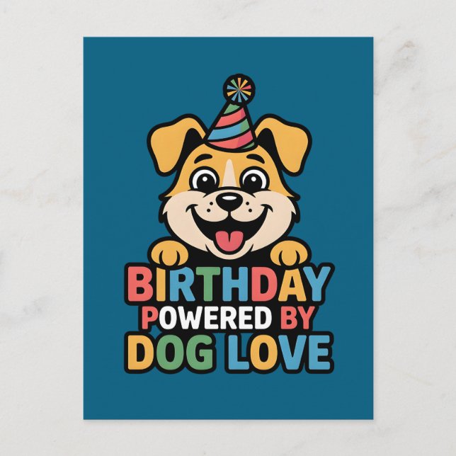 Cartão Postal Aniversário com o Poder do Amor Canino (Frente)
