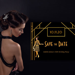 Cartão Postal Aniversário da arte deco de 1920, salvem a data