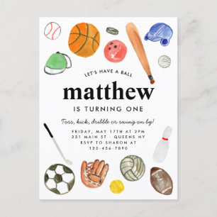 Cartão Postal Aniversário da Equipe de Bolas de Esportes Moderno