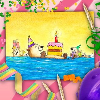 Cartão Postal Aniversário da lontra marinha