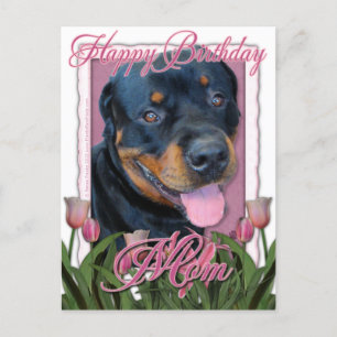 Cartão Postal Aniversário da MOM - Tulipas Rosa - Rottweiler - H