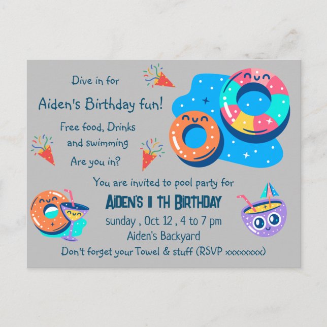 Cartão Postal Aniversário da piscina infantil (Frente)