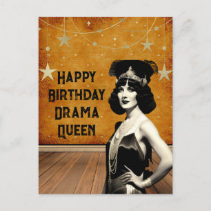Cartão Postal Aniversário da Rainha do Drama Vintage Engraçado