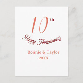 Cartão Postal aniversário de 10 anos de casamento rosa pastel re