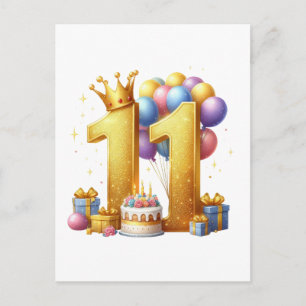 Cartão Postal Aniversário de 11 anos dourado