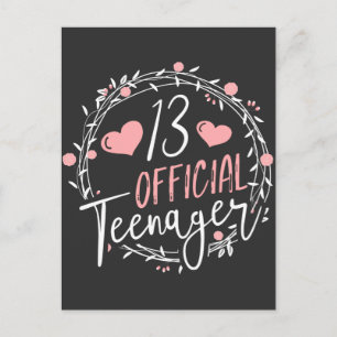 Cartão Postal Aniversário de 13 anos Oficial Adolescente Menina 