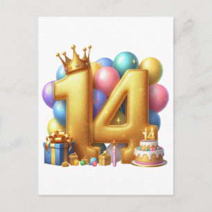 Cartão Postal Aniversário de 14 anos de ouro