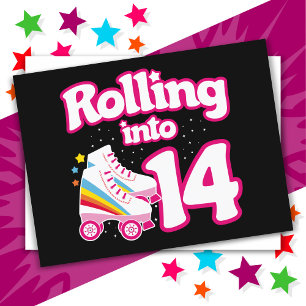 Cartão Postal Aniversário de 14 anos de patinação no gelo Patins