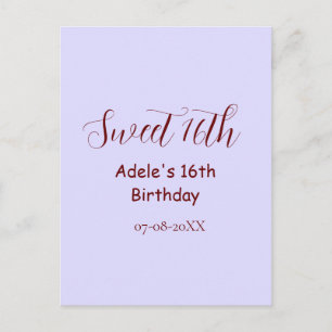 Cartão Postal Aniversário de 16 anos doce nome roxo pastel retro