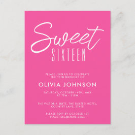 Cartão Postal Aniversário de 16 anos Moderno Rosa Neon Sweet Six