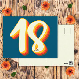 Cartão Postal Aniversário de 18 anos Blue Modern Retro Groovy