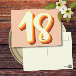 Cartão Postal Aniversário de 18 anos Peach Modern Retro Groovy