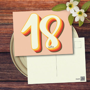 Cartão Postal Aniversário de 18 anos Peach Modern Retro Groovy