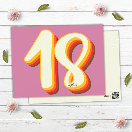 Cartão Postal Aniversário de 18 anos Pink Modern Retro Groovy