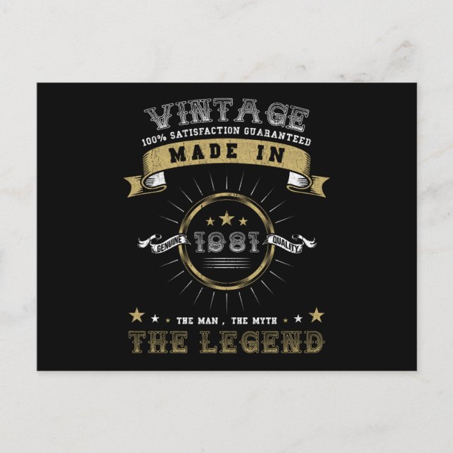 Cartão Postal Aniversário de 1981 Nascido Vintage (Frente)